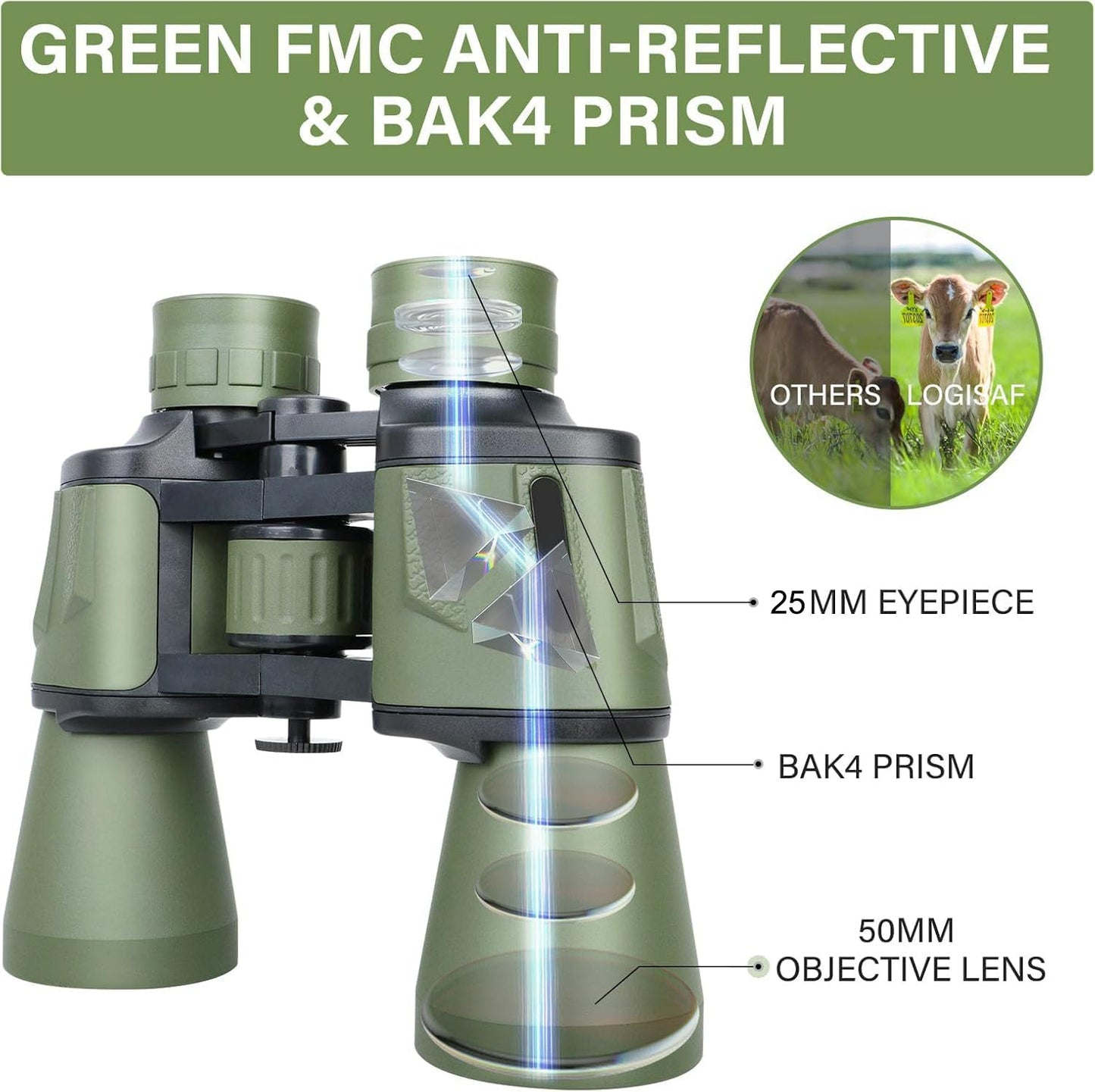 Cason -Binoculars for Long Distance 10 x 50 Binocular for Adults | Wide Eye Peice | FMC Green Coating | BAK 4 Glass | Binoculars for Bird Watching,Wildlife,Safari (Green)