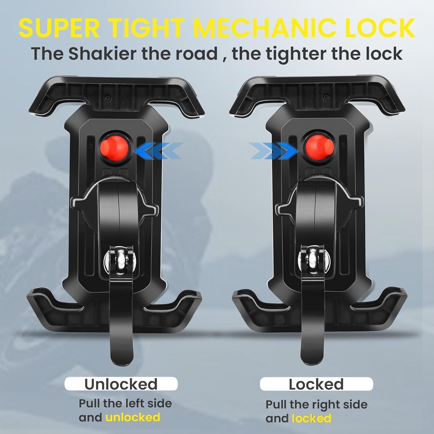 CASON Mobile Holder for Bikes/Phone Stand for Scooty with Rear Mirror Mount,Anti-Shake,Switch Lock Behind,Cushioning Pads,360° Rotation for Handlebar Compatible with All Phones