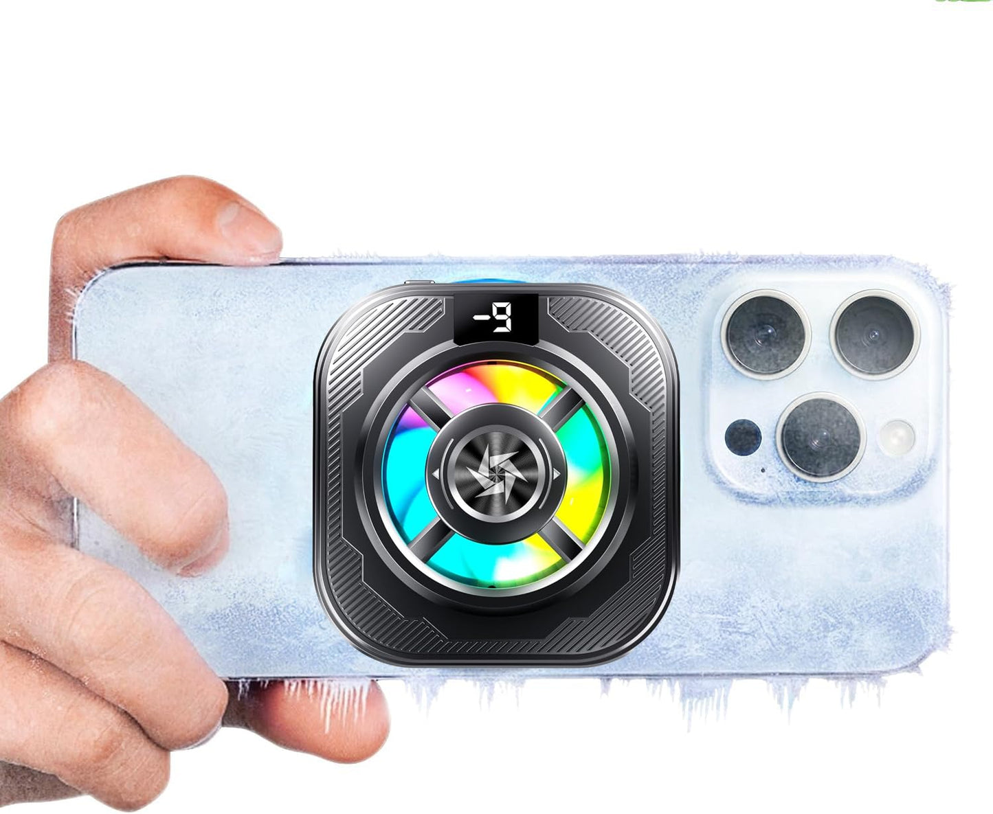 Cason Phone Cooler for Gaming – MagSafe + Clamp Mounting| Mobile Cooling Fan for iPhone & Android with RGB Light & Semi conductor|Reaches -9°C |Dual Mode Mobile Gaming Cooler with Temperature Display