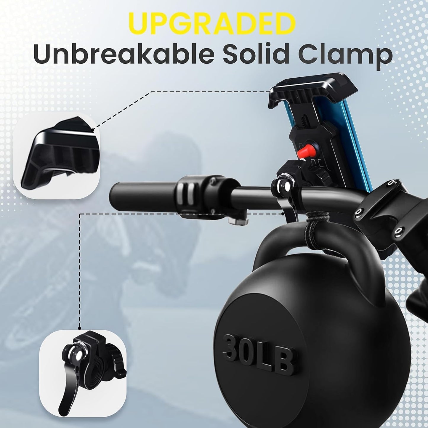 CASON Mobile Holder for Bikes,Phone Stand for Scooty with Rear Mirror Mount & Shock Absorbtion,Switch Lock Behind,Cushioning Pads,360° Rotation for Handlebar Compatible with All Phones