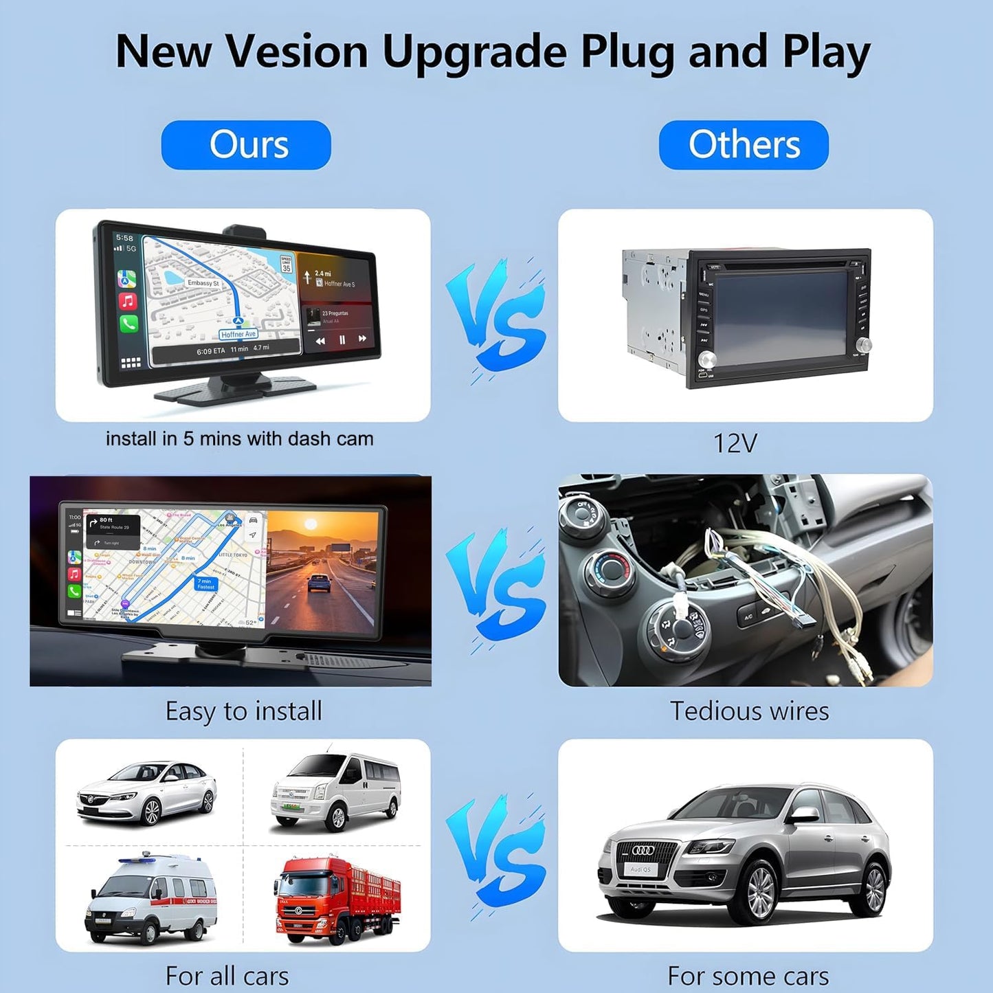 Cason Upgraded Carplay Android System Touch Screen 10-Inch Android Car Stereo Infotainment System IPS LED Car Display Screen with Rear Camera,Voice Control,BT for All Vehicle