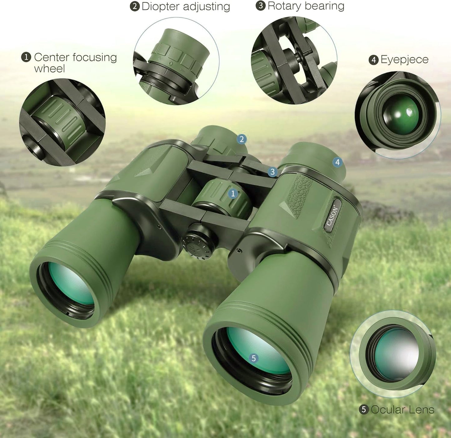 Cason -Binoculars for Long Distance 10 x 50 Binocular for Adults | Wide Eye Peice | FMC Green Coating | BAK 4 Glass | Binoculars for Bird Watching,Wildlife,Safari (Green)