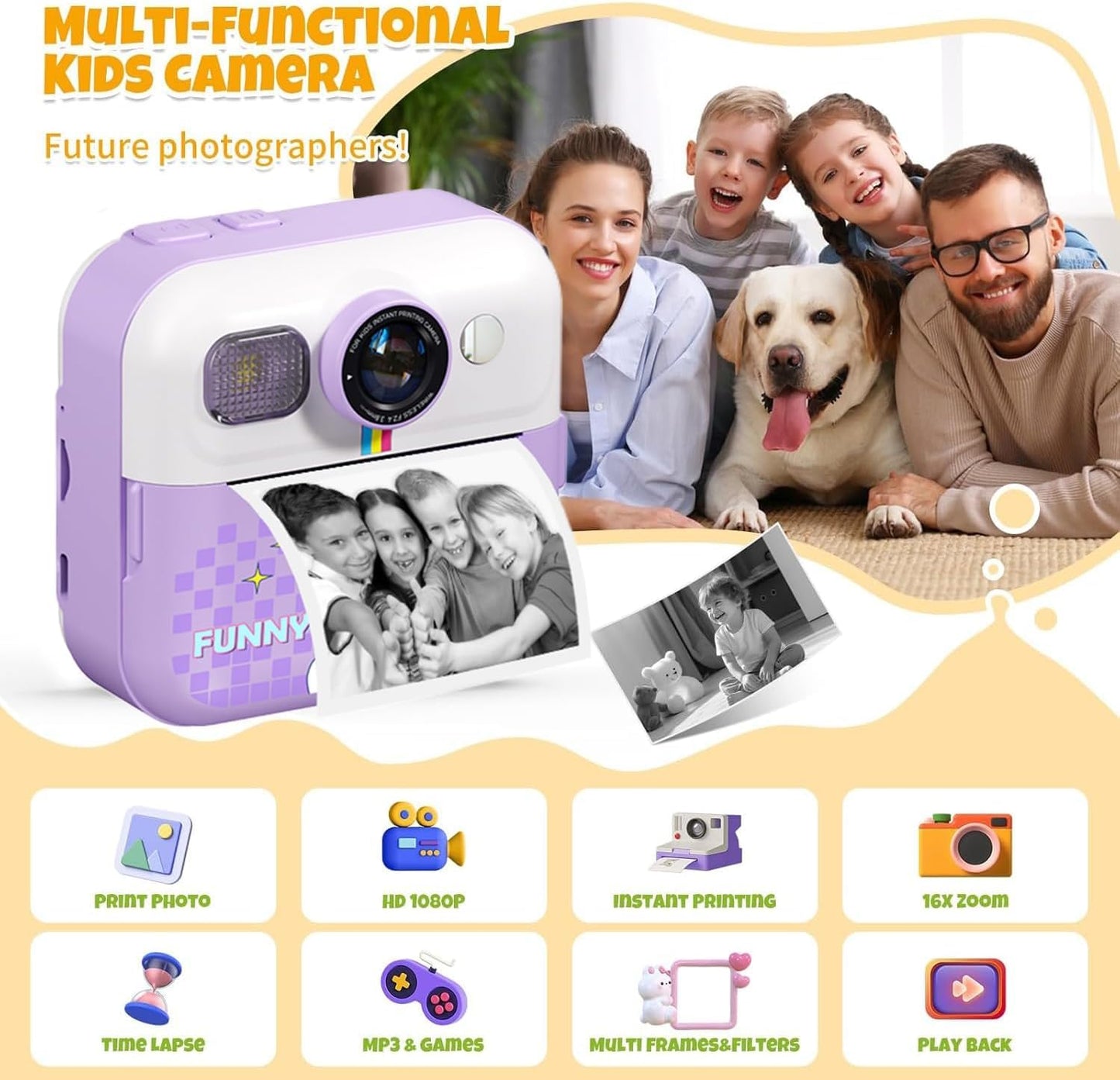 Cason Instant Camera for Kids with Print,1080P HD Instant Photo Camera with Games,3 Print Rolls,Fun Filters for Creativity for 5-15 Years Kids Upto 32GB