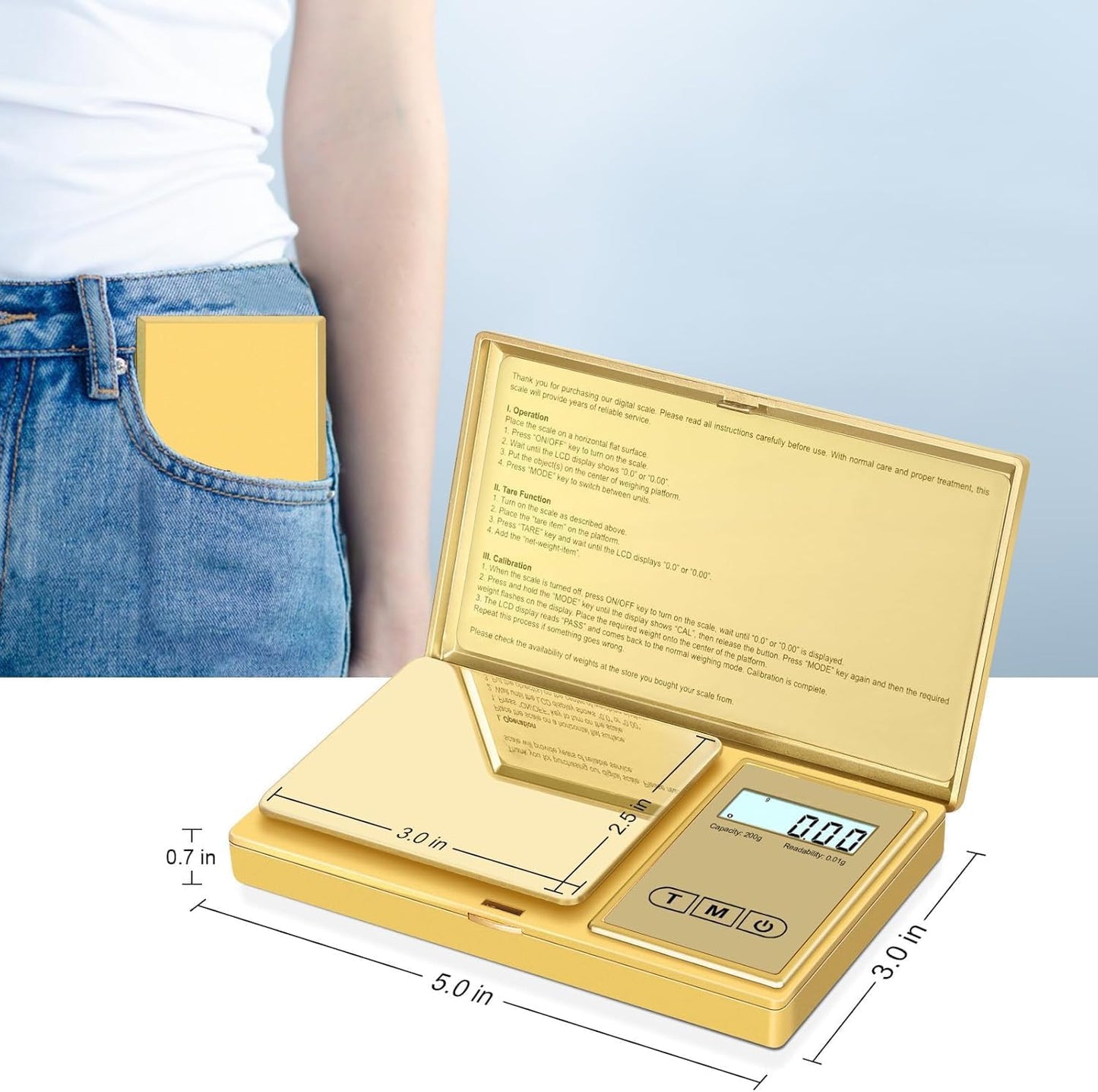 Cason Digital Pocket Scale for Gold Jewellery, Portable Mini Weighing Machine with 0.01G to 500G Precision, Small Grams Measuring Scale for Jewellery, with Auto Calibration, Tare Function(Gold)