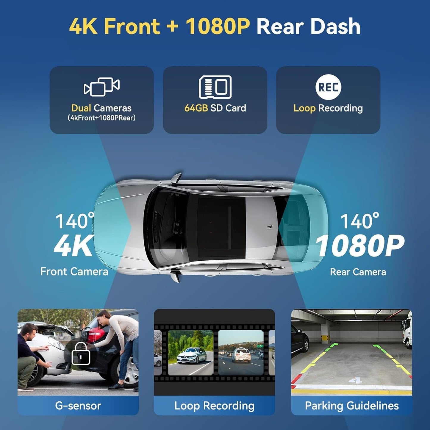 Cason Upgraded Carplay/Car Android Auto Touch Screen 11.2-Inch with 4K Dash Cam &1080p Rear Camera, Infotainment System LED Display Screen with Voice Control,BT for All Vehicles