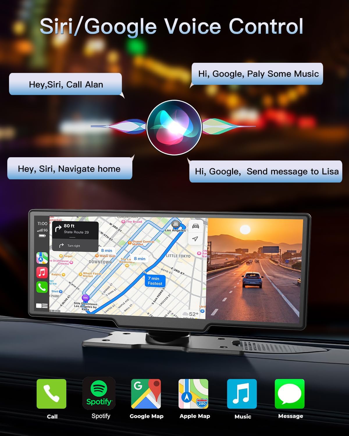 Cason 4k Dash Camera for Car with Carplay/Android System Touch Screen 10-Inch, Front Dash Cam for Car with GPS, with Voice Control,Bluetooth for All Vehicles