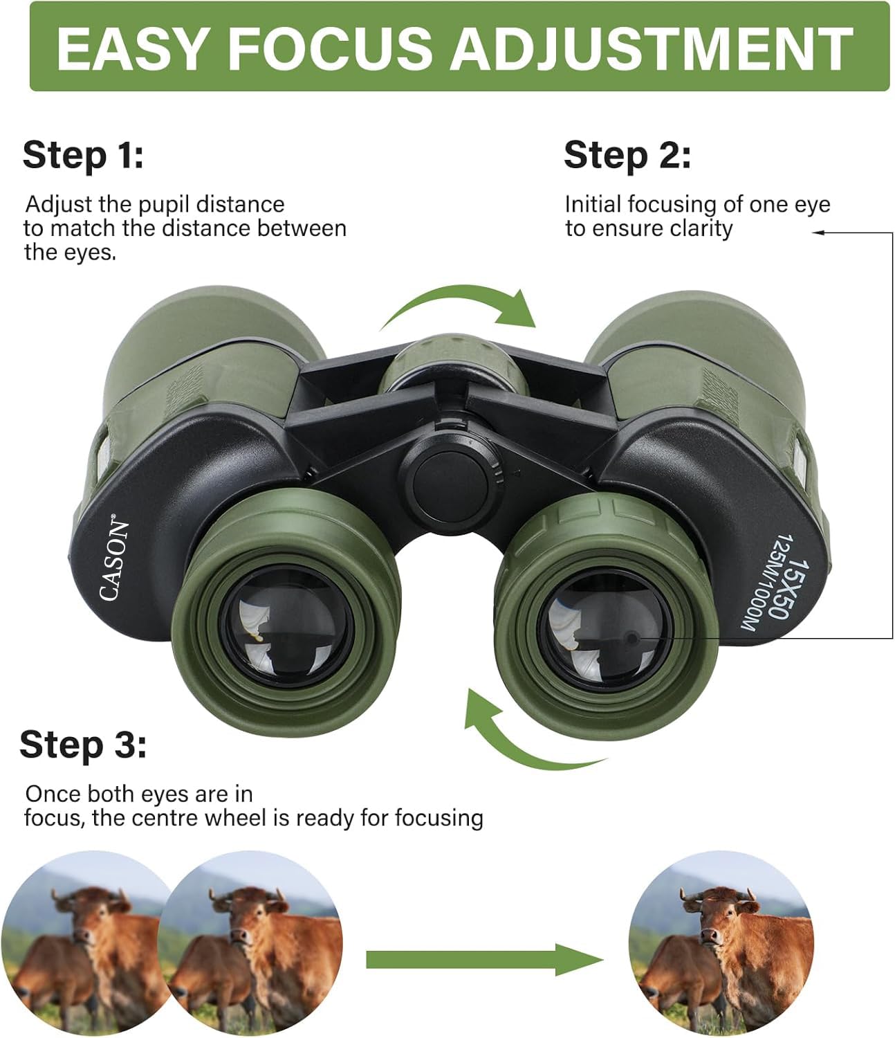 Cason -Binoculars for Long Distance 10 x 50 Binocular for Adults | Wide Eye Peice | FMC Green Coating | BAK 4 Glass | Binoculars for Bird Watching,Wildlife,Safari (Green)