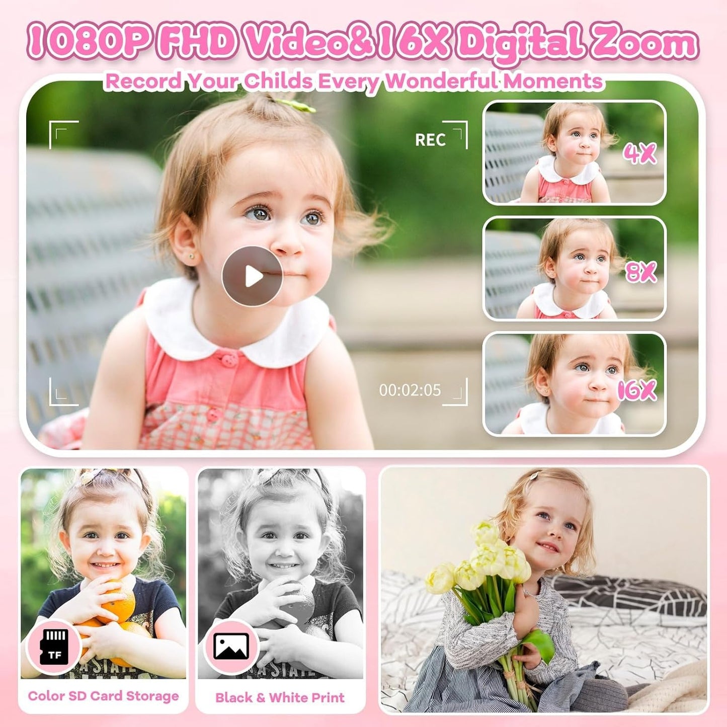 Cason Instant Camera for Kids with Print,1080P HD Instant Photo Camera with Games,3 Print Rolls,Fun Filters for Creativity for 5-15 Years Kids Upto 32GB