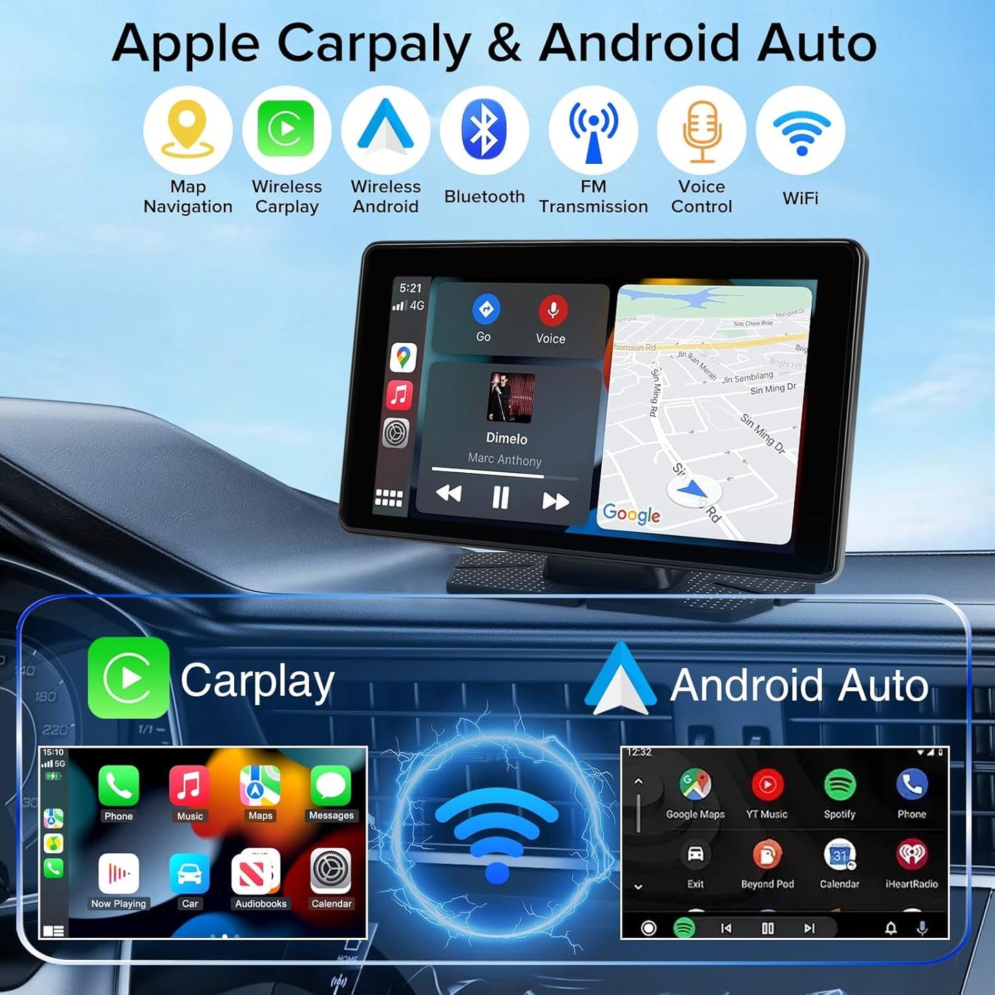 Cason Upgraded Carplay/Car Android System Touch Screen 7-Inch Android Car Stereo Infotainment System IPS LED Display Screen with Voice Control,BT for All Vehicles