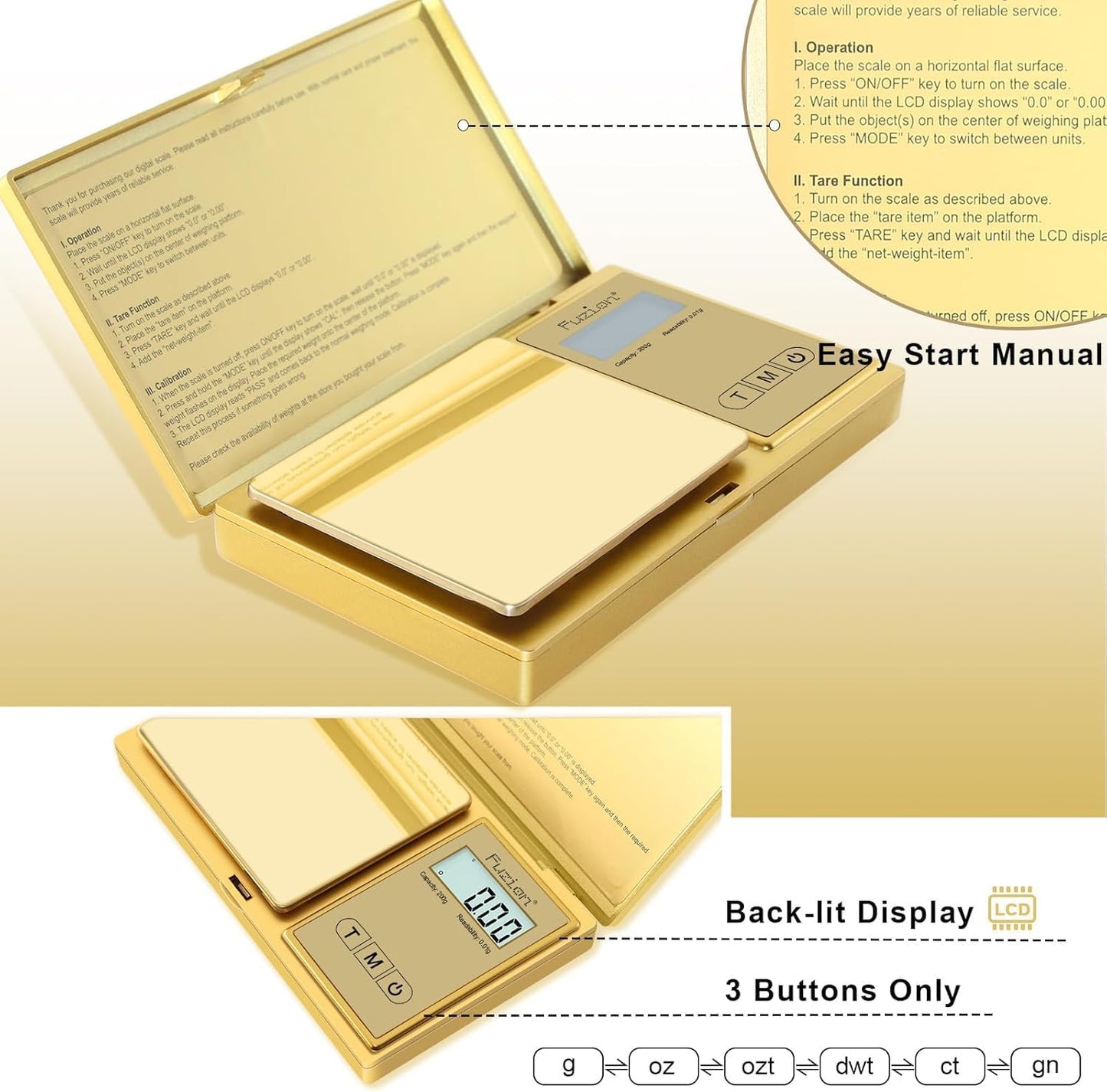 Cason Digital Pocket Scale for Gold Jewellery, Portable Mini Weighing Machine with 0.01G to 500G Precision, Small Grams Measuring Scale for Jewellery, with Auto Calibration, Tare Function(Gold)