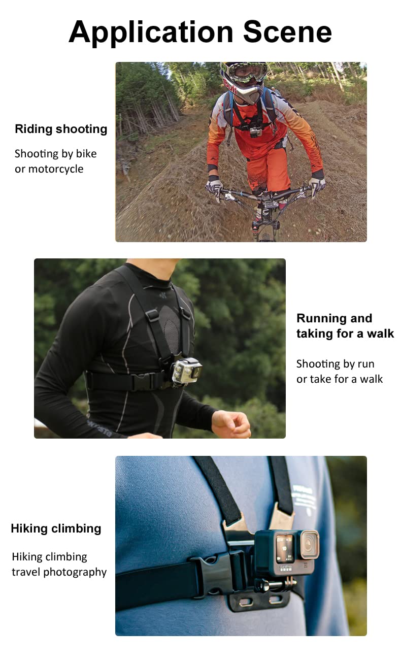 CASON Action Camera Chest Mount with Adjustable Strap CS6, CN10, Go Pro & Other Action Camera Models