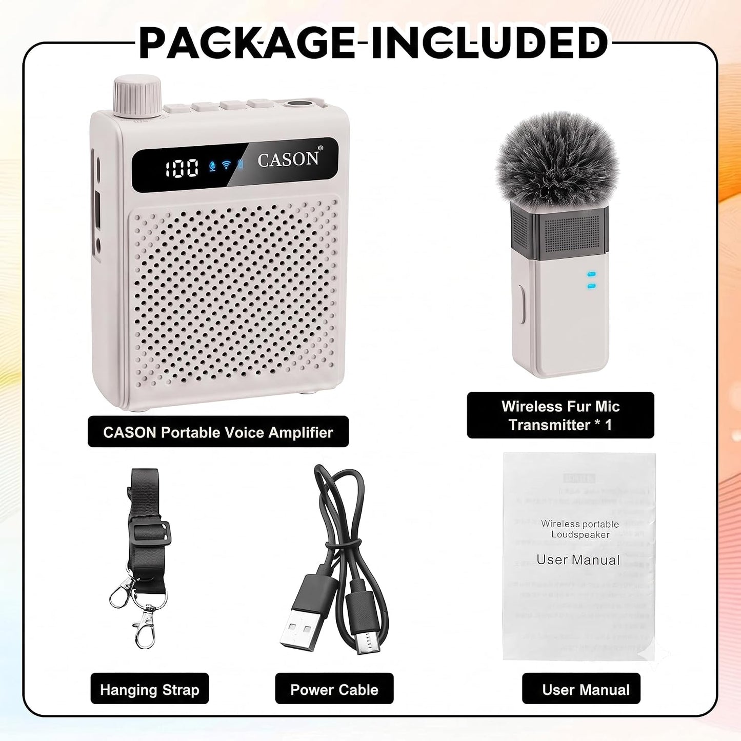 Cason Wireless Voice Amplifier for Teachers with Mic for Teaching & Speaker | Teachers Mic with Speaker Wireless for Classroom,Rechargeable Voice Amplifier with Collar Mic for Schools,Tour Guide