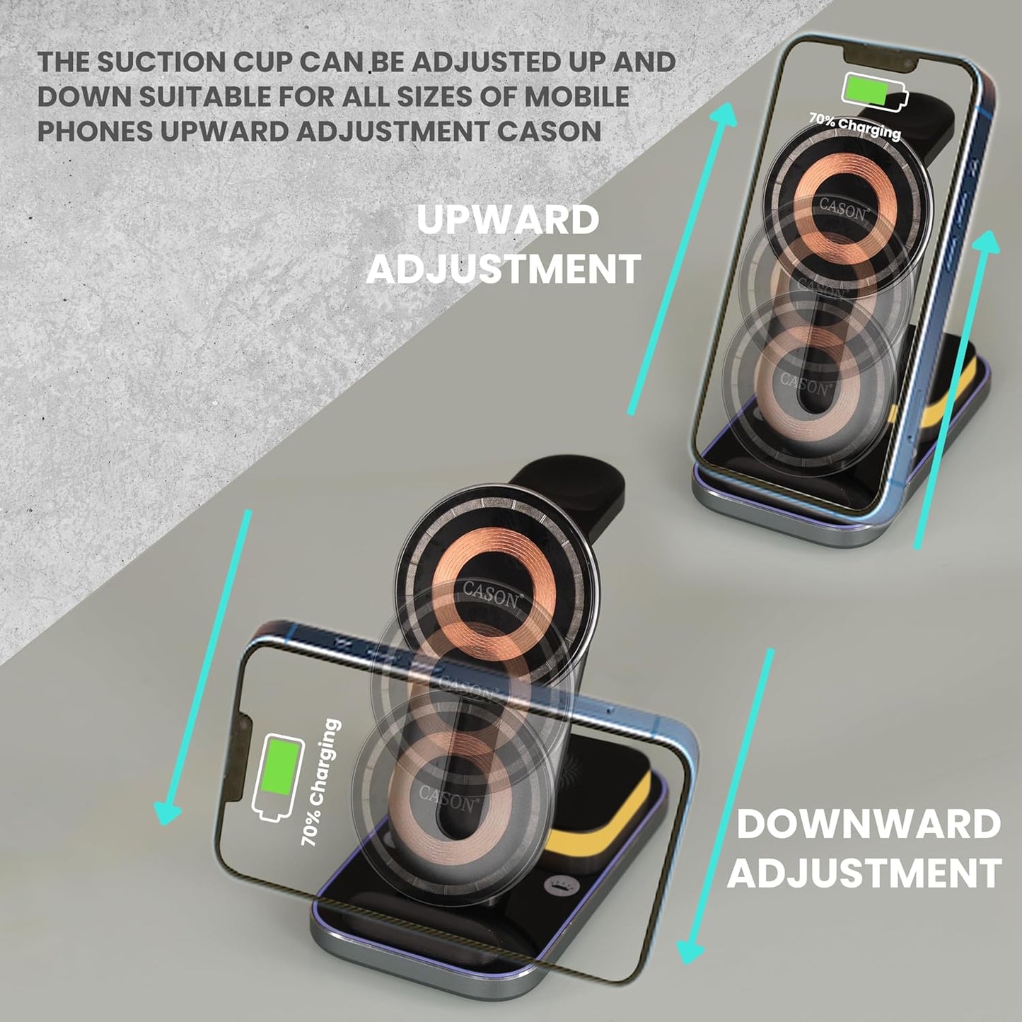 Cason 23W Certified Qi2 Wireless Charger for iPhone,Magnetic 3 in 1 Mag Safe Wireless Charging Pad/Stand,Fast Charging Dock for iPhone 13,14,15,16 & S23,S24 Ultra (Mettalic Grey)