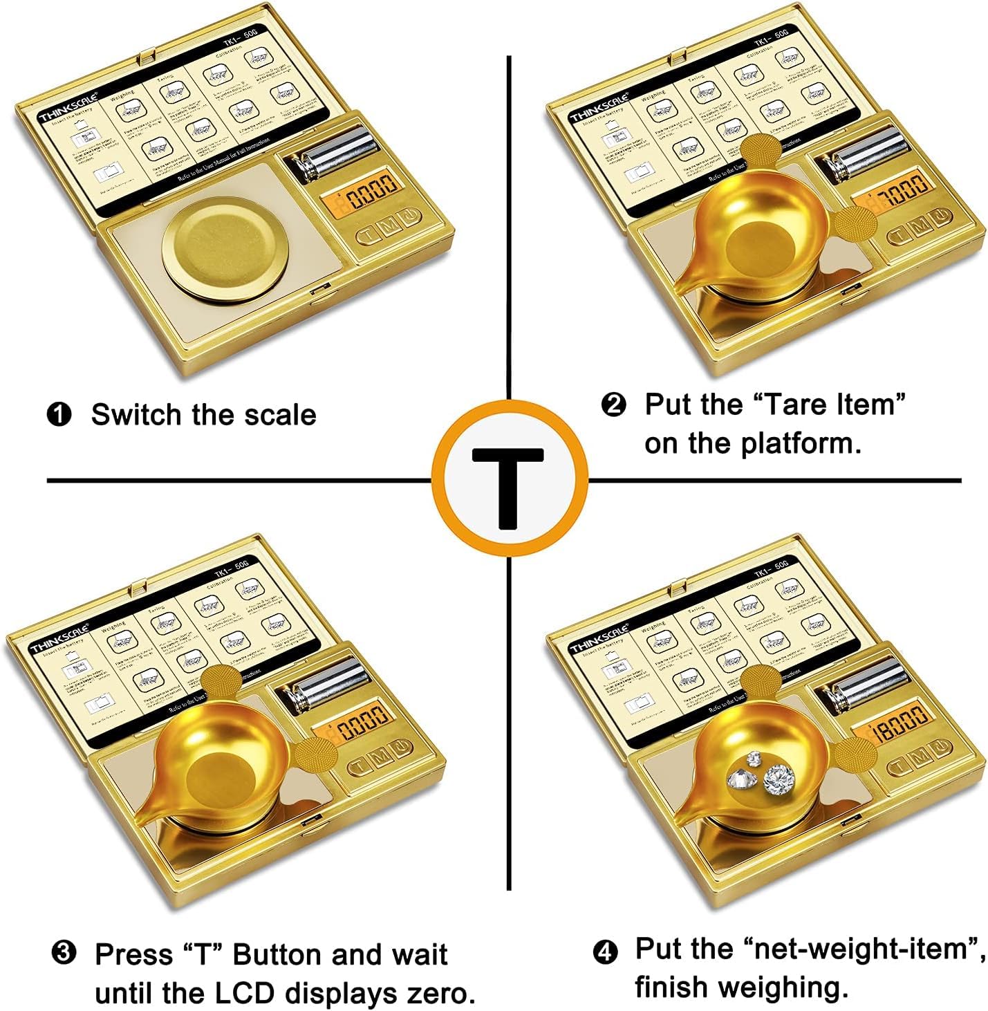 Cason Milligram Pocket Scale, 50g/0.001g Portable Mini Weighing Machine – Best Gold Weighing Machine, Digital Pocket Weight Machine for Jewellery, Powder, Medicine with Tare & Calibration Weight(Gold)