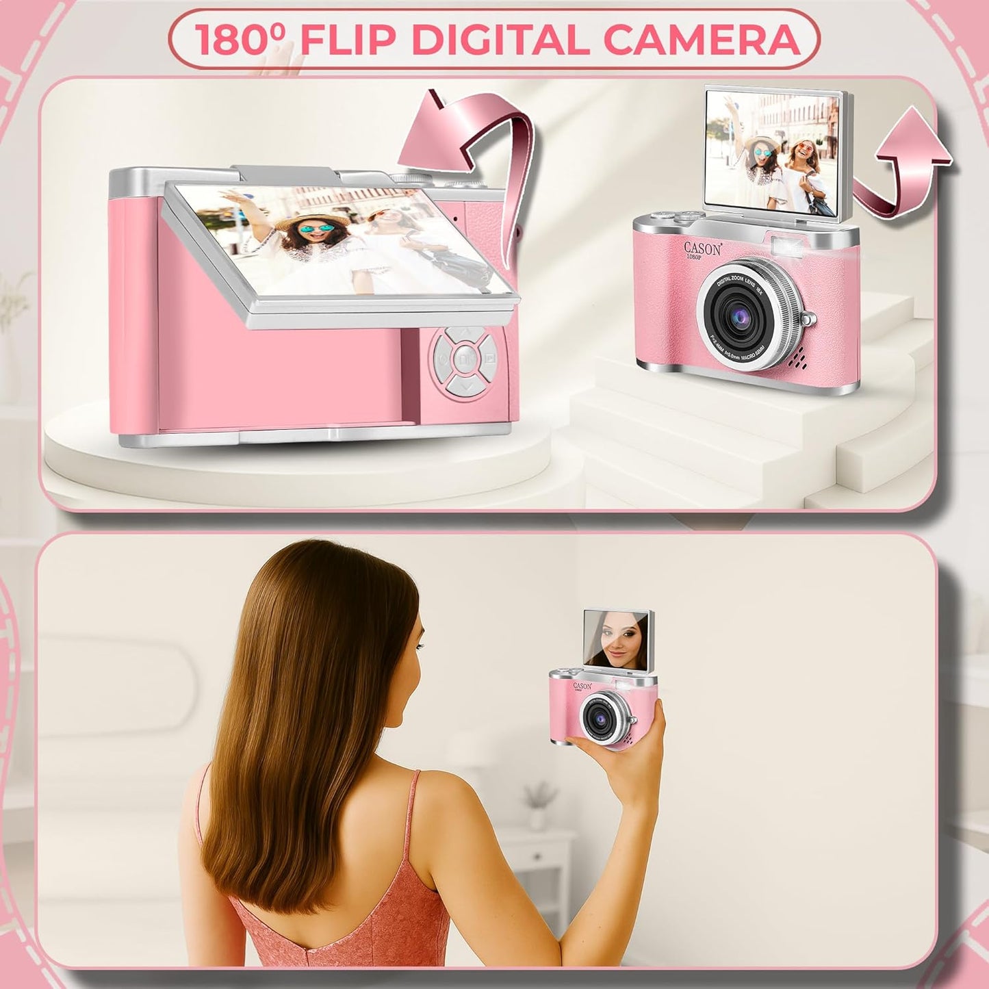 Cason 48MP Digital Camera for Kids-Real Photo & Video Mini Camera for Photography 2.4” Rotating Screen, Built in Games Kids Cameras for 5-15 Years Girls & Boys(Upto 64GB Memory)