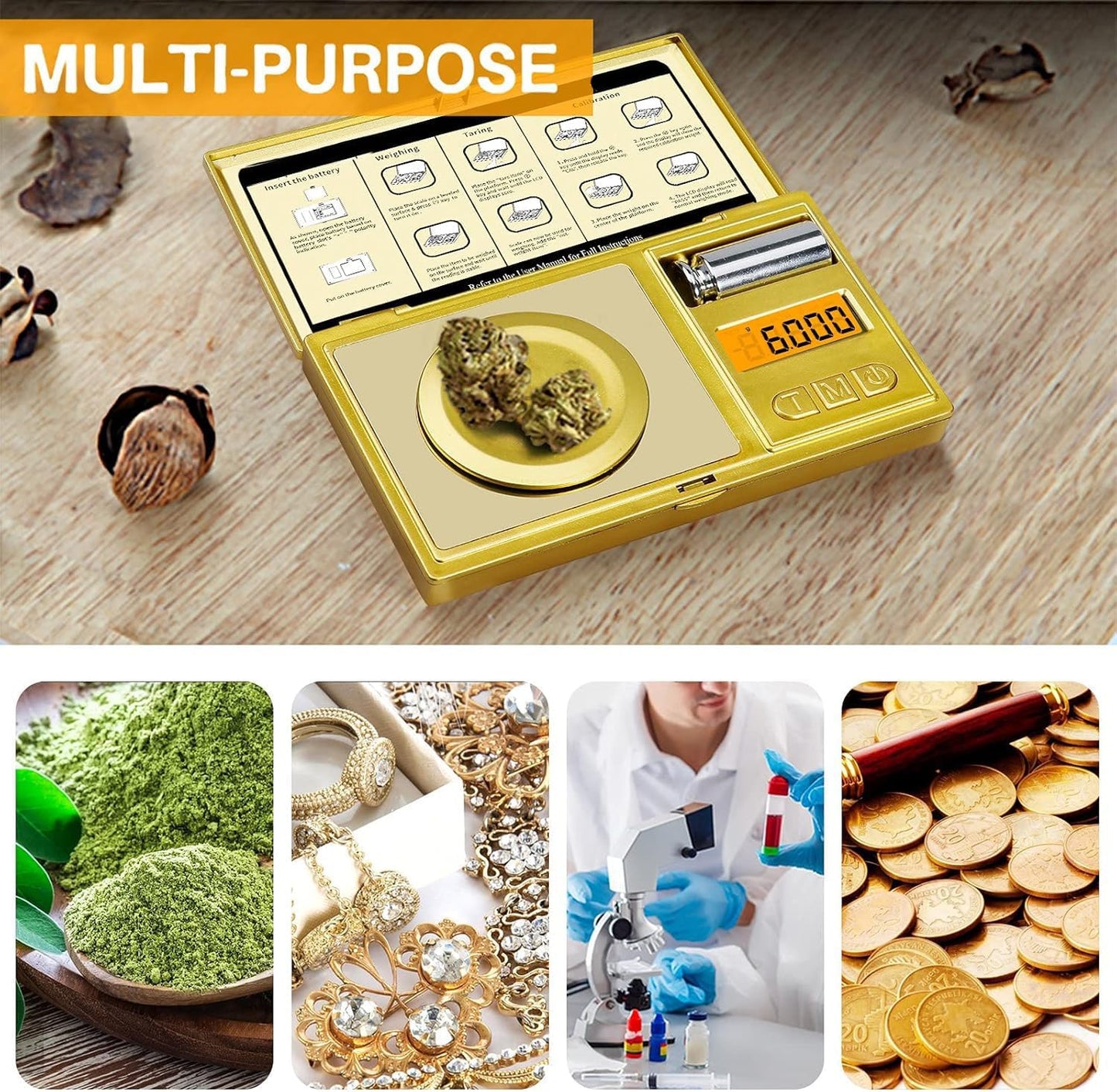 Cason Milligram Pocket Scale, 50g/0.001g Portable Mini Weighing Machine – Best Gold Weighing Machine, Digital Pocket Weight Machine for Jewellery, Powder, Medicine with Tare & Calibration Weight(Gold)