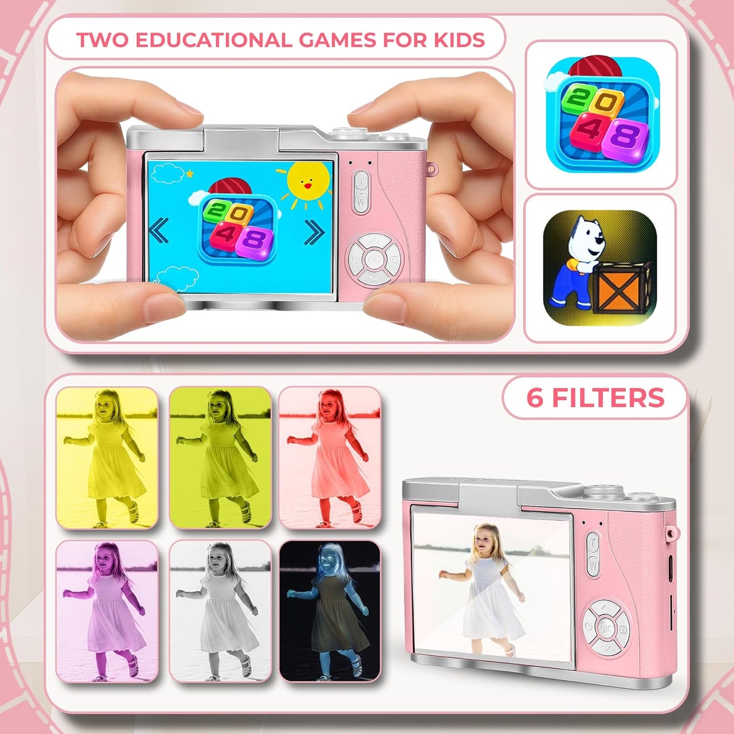 Cason 48MP Digital Camera for Kids-Real Photo & Video Mini Camera for Photography 2.4” Rotating Screen, Built in Games Kids Cameras for 5-15 Years Girls & Boys(Upto 64GB Memory)