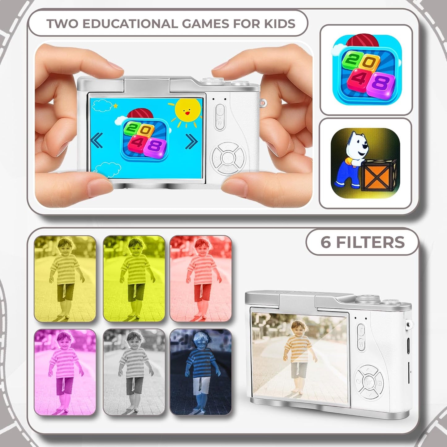 Cason 48MP Digital Camera for Kids-Real Photo & Video Mini Camera for Photography 2.4” Rotating Screen, Built in Games Kids Cameras for 5-15 Years Girls & Boys(Upto 64GB Memory)