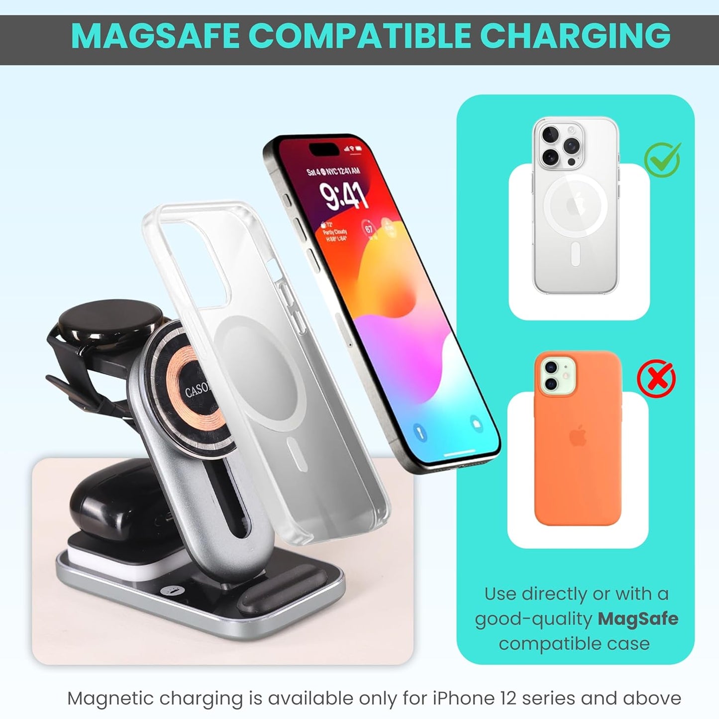 Cason 23W Certified Qi2 Wireless Charger for iPhone,Magnetic 3 in 1 Mag Safe Wireless Charging Pad/Stand,Fast Charging Dock for iPhone 13,14,15,16 & S23,S24 Ultra (Mettalic Grey)