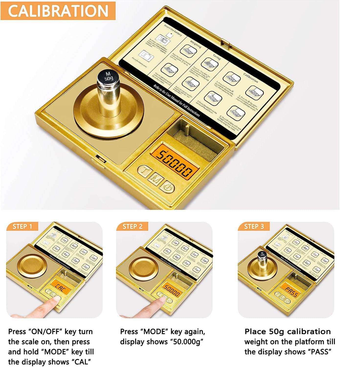 Cason Milligram Pocket Scale, 50g/0.001g Portable Mini Weighing Machine – Best Gold Weighing Machine, Digital Pocket Weight Machine for Jewellery, Powder, Medicine with Tare & Calibration Weight(Gold)