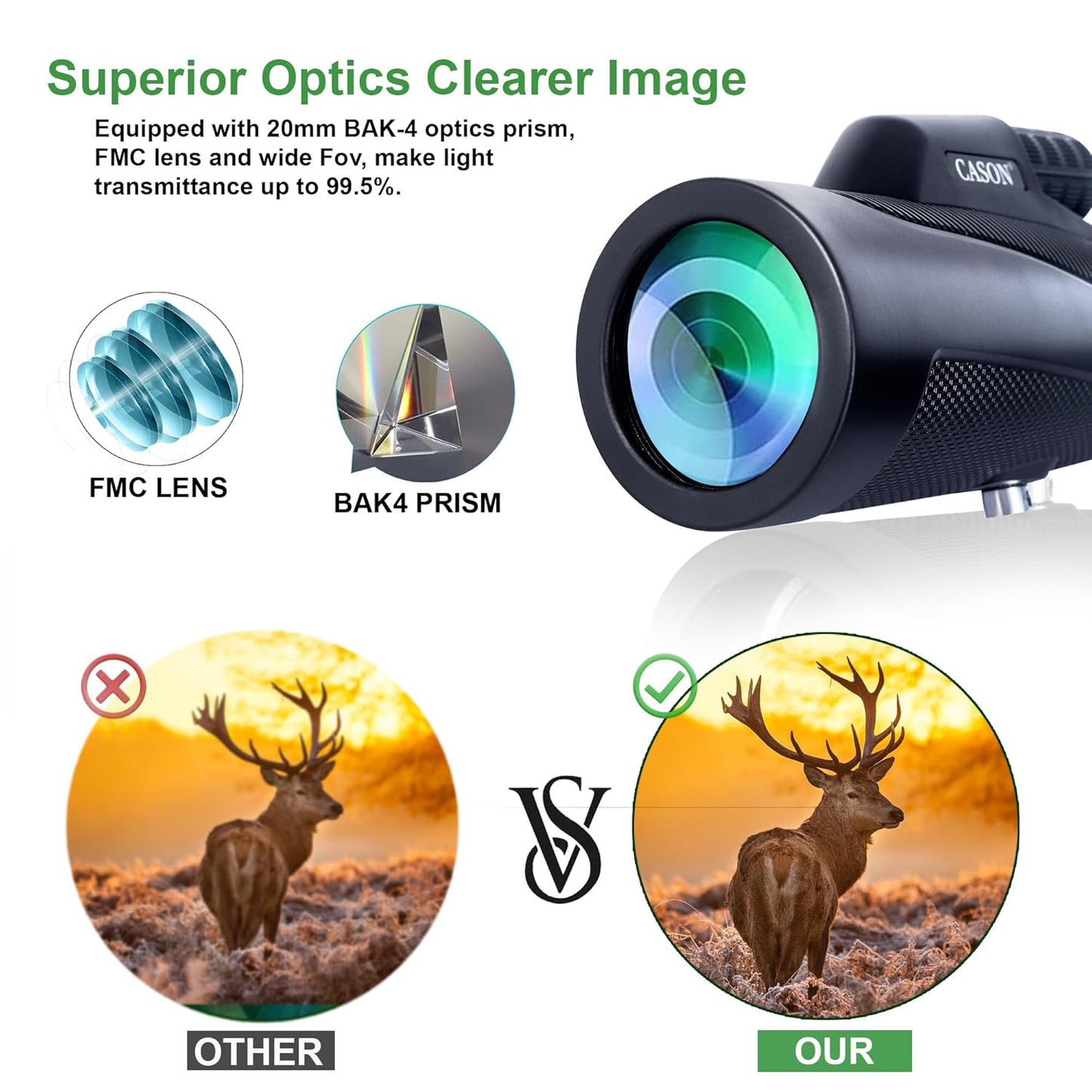 Cason -10x50 Monoculars for Long Distance,High Power Monocular Telescope for Adults & Kids with BAK4 Prism |Super Bright |FMC Lens, Suitable for Bird Watching,Outdoors,Travel(Black)