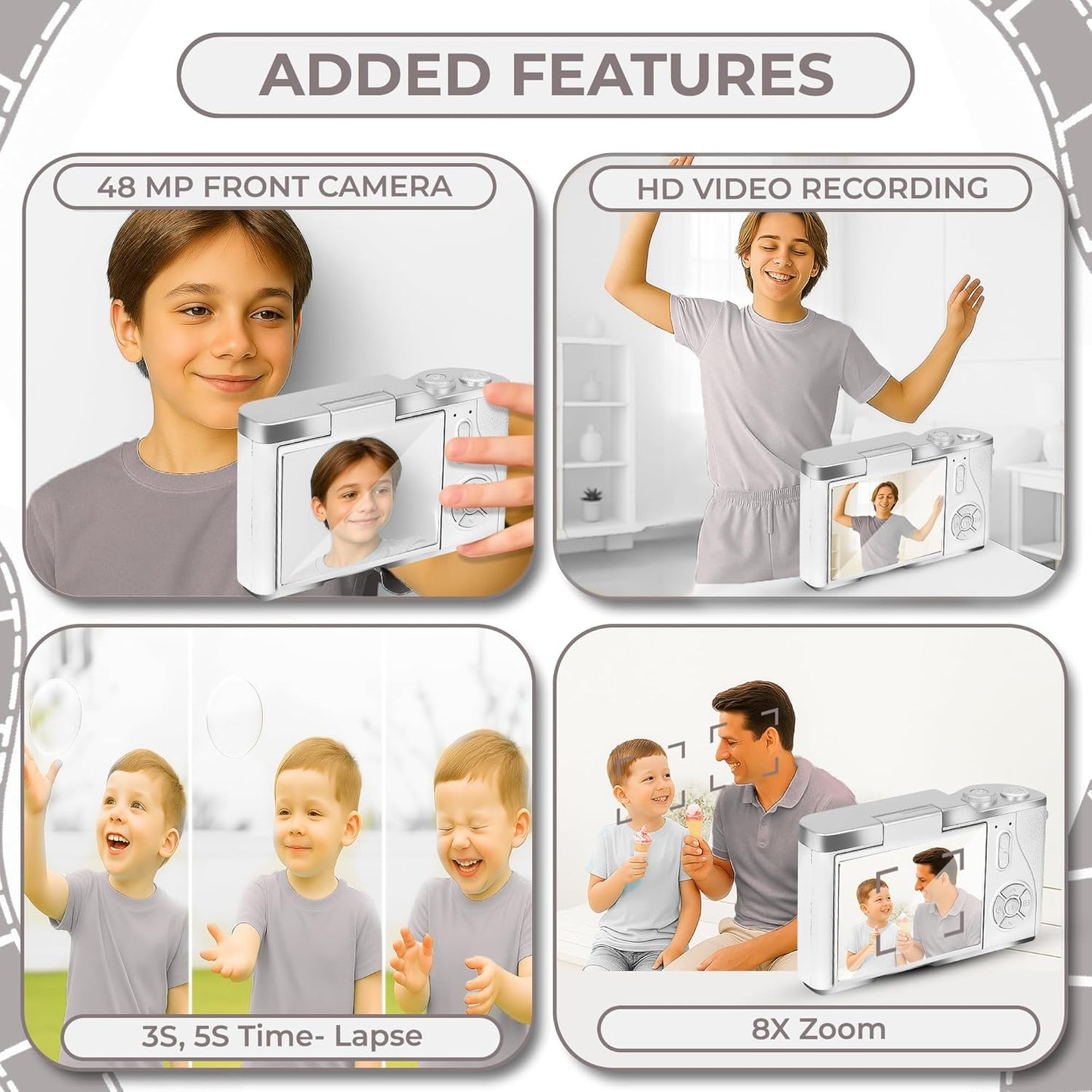 Cason 48MP Digital Camera for Kids-Real Photo & Video Mini Camera for Photography 2.4” Rotating Screen, Built in Games Kids Cameras for 5-15 Years Girls & Boys(Upto 64GB Memory)