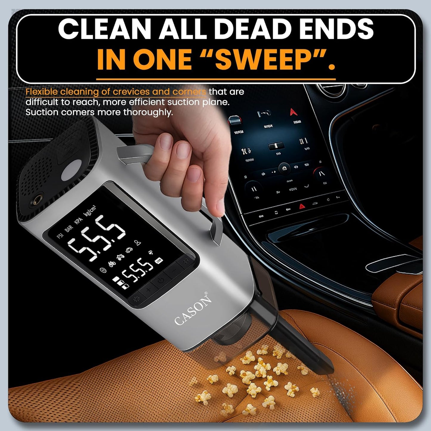 CASON 6 in 1 Tyre Inflator for Car,Bike with Car Battery Jump Starter,Vaccum Cleaner & Power Bank,3X Faster Inflation Air Inflator Pump(10,000 mAH)(Grey), 23 Liters Per Minute