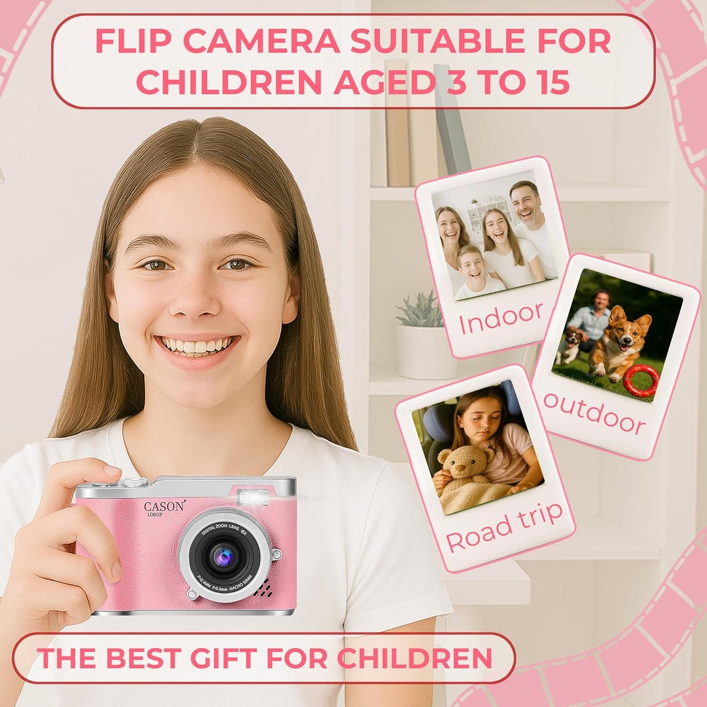 Cason 48MP Digital Camera for Kids-Real Photo & Video Mini Camera for Photography 2.4” Rotating Screen, Built in Games Kids Cameras for 5-15 Years Girls & Boys(Supports Upto 64GB Memory) Visit the CASON Store