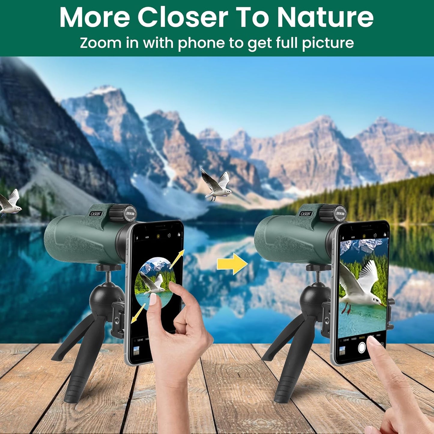 Cason -12x50 Monoculars For Long Distance,High Power Monocular Telescope For Adults & Kids With Phone Adapter,Tripod & Carry Bag With BAK4 Prism,FMC Lens,Suitable for Bird Watching,Travel(Black-Green)