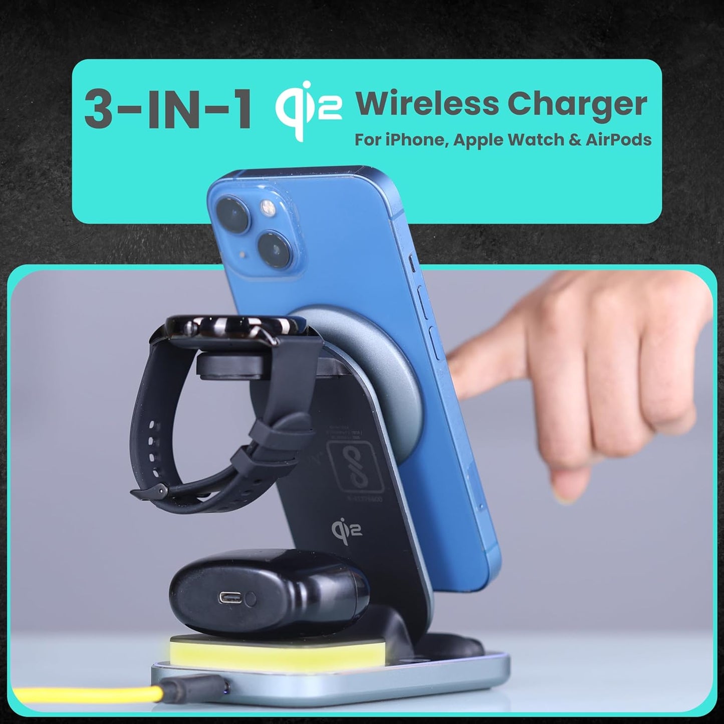 Cason 23W Certified Qi2 Wireless Charger for iPhone,Magnetic 3 in 1 Mag Safe Wireless Charging Pad/Stand,Fast Charging Dock for iPhone 13,14,15,16 & S23,S24 Ultra (Mettalic Grey)