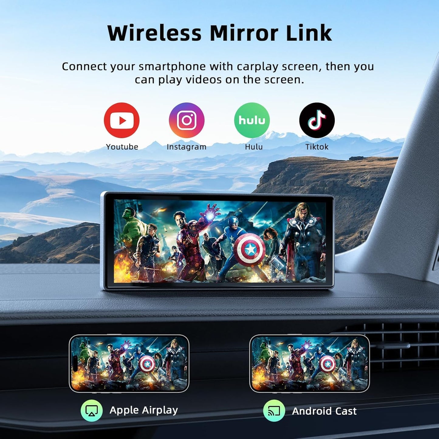 Cason 4k Dash Camera for Car with Carplay/Android System Touch Screen 10-Inch, Front Dash Cam for Car with GPS, with Voice Control,Bluetooth for All Vehicles
