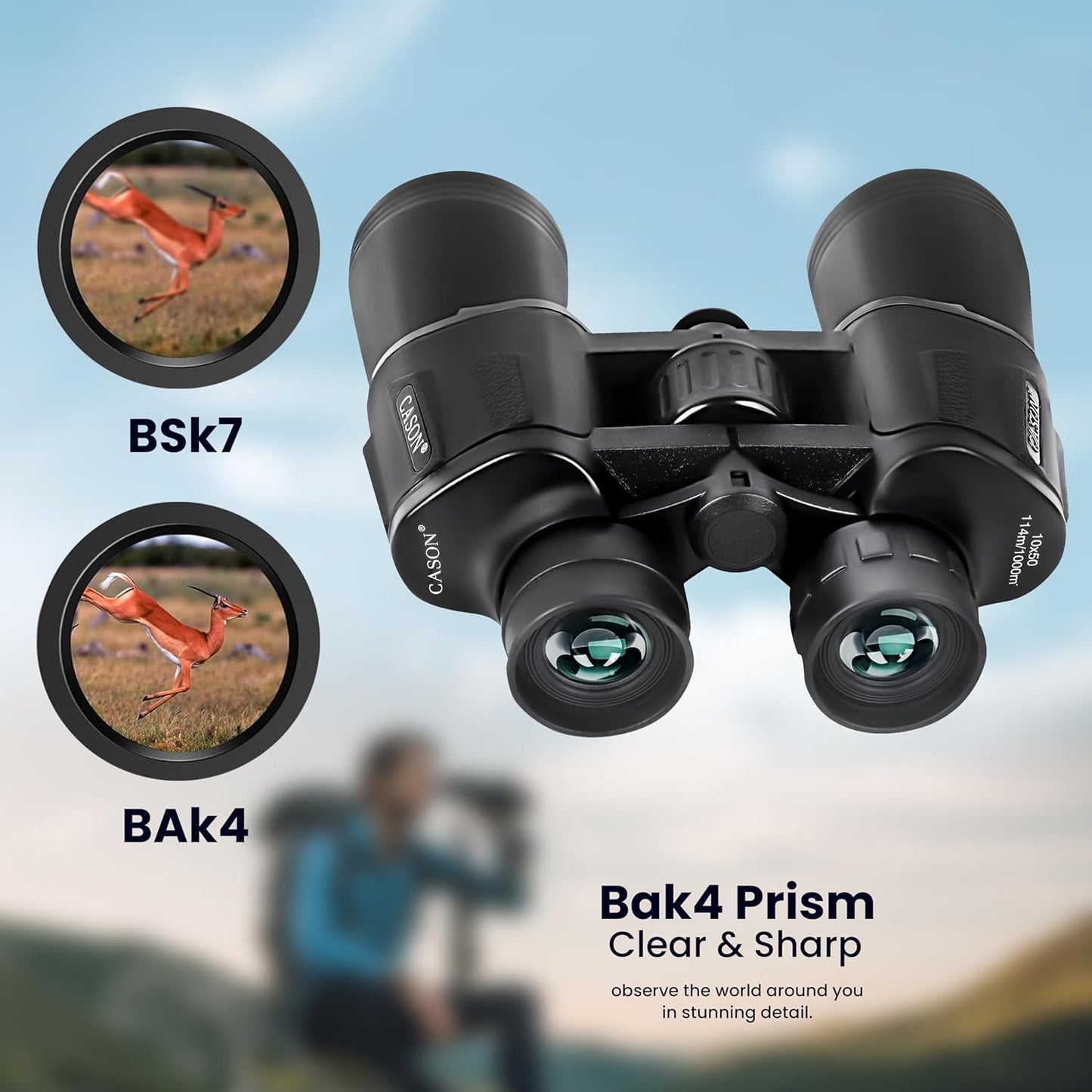Cason -Binoculars for Long Distance 10 x 50 Binocular for Adults | Wide Eye Peice | FMC Green Coating | BAK 4 Glass | Binoculars for Bird Watching,Wildlife,Safari (Black)