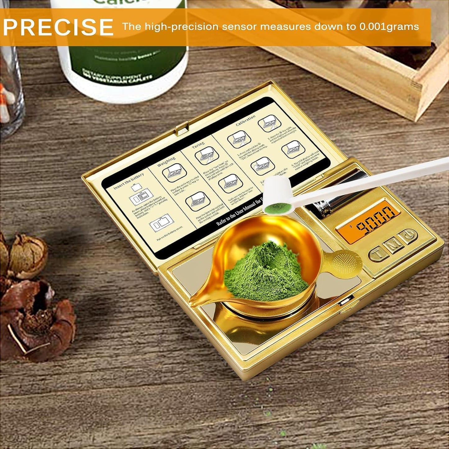 Cason Milligram Pocket Scale, 50g/0.001g Portable Mini Weighing Machine – Best Gold Weighing Machine, Digital Pocket Weight Machine for Jewellery, Powder, Medicine with Tare & Calibration Weight(Gold)