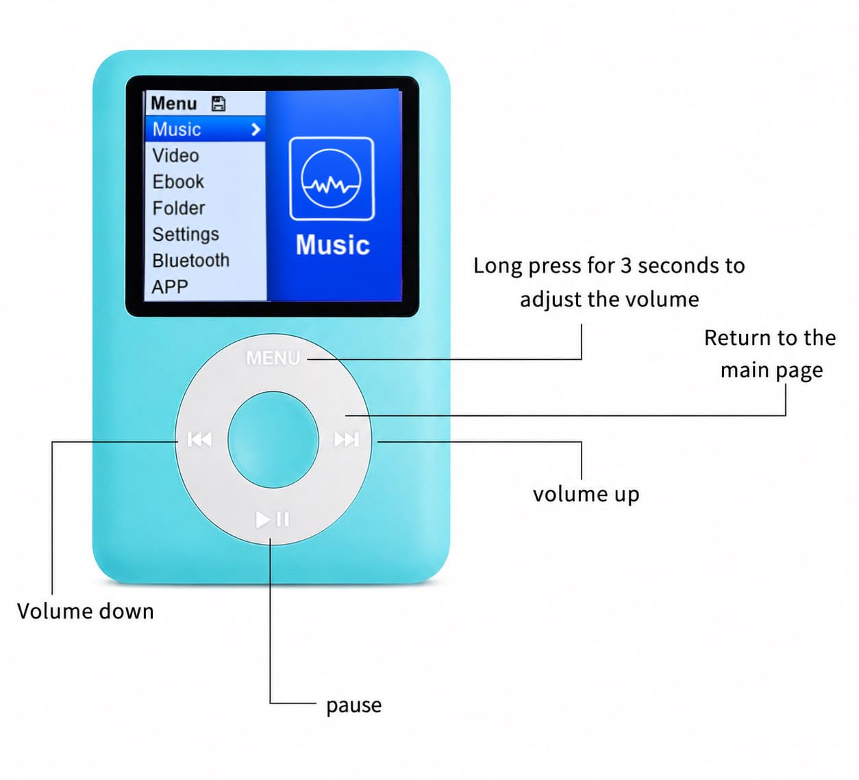 Cason 16GB Mini MP3 Music Player with Bluetooth & Voice Control Earphones, Video Playback,Pocket-Sized MP3 Player for Music,Voice Recording,FM Radio,E-Book Reader -Expanded Up to 128GB