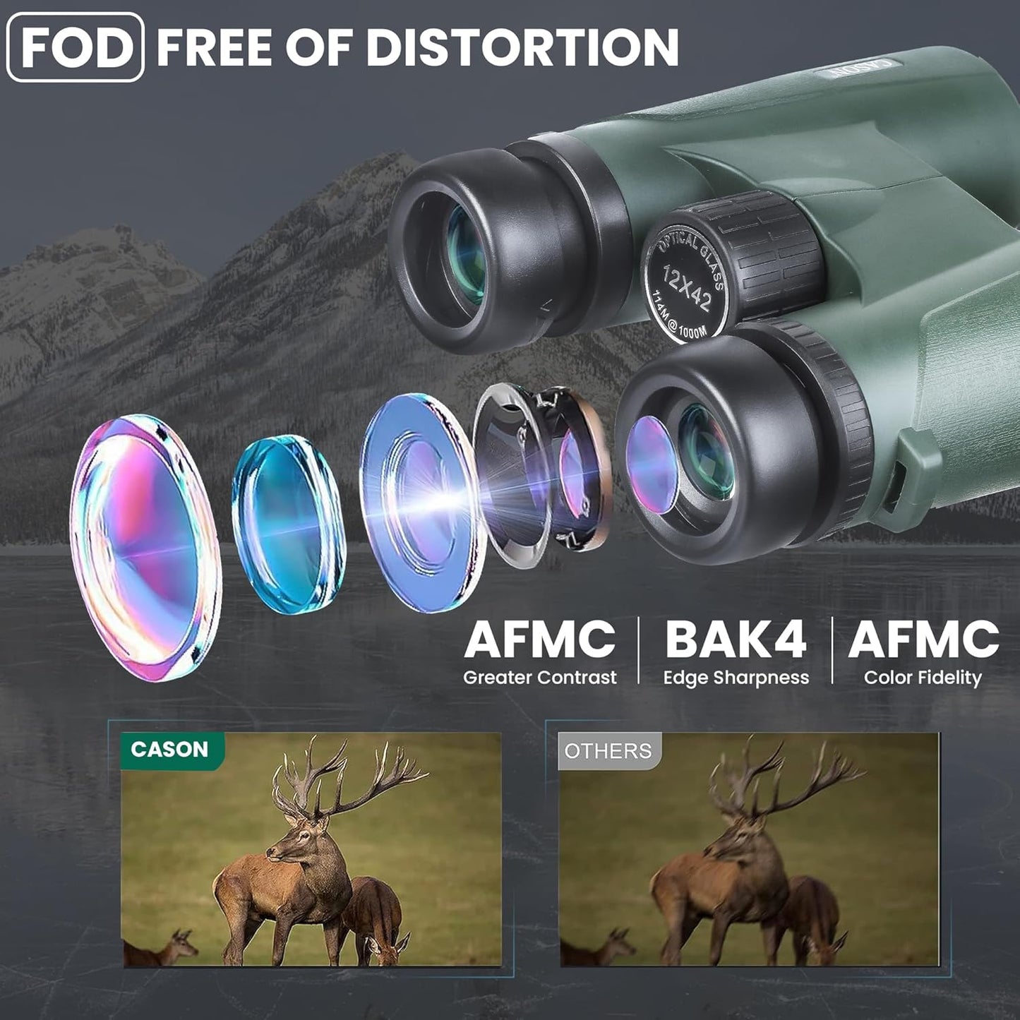 Cason -Binoculars For Long Distance,Ultra HD Binoculars For for Bird Watching,Wildlife,Safari With Phone Adapter & Tripod | Range 2000 Meter, | Zoom 12x42 | Wide Eye peice | Bright BAK 4 Glass (Green)