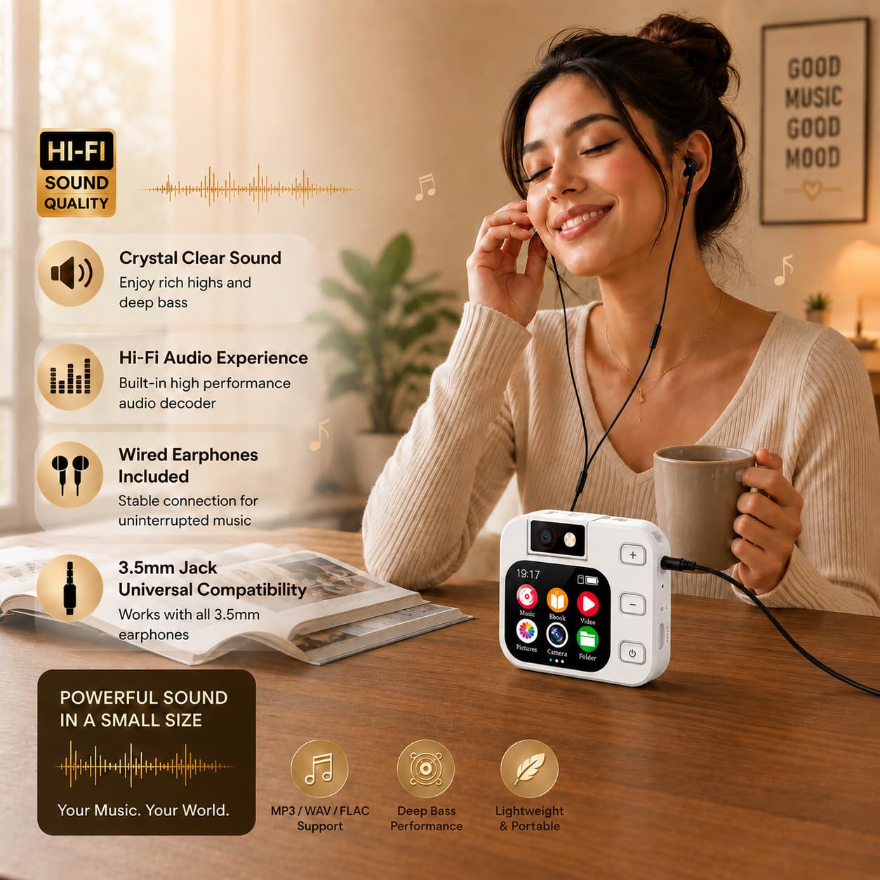 Cason Mini MP3 Music Player with Bluetooth & 180° Rotating Mini Camera,Touch Screen Audio Player with Built-in Speaker, Pocket-Sized MP3 Player with FM Radio,E-Book -Expanded Up to 128GB (White)