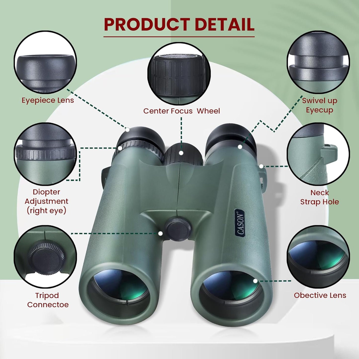 Cason -Binoculars For Long Distance,Ultra HD Binoculars For for Bird Watching,Wildlife,Safari With Phone Adapter & Tripod | Range 2000 Meter, | Zoom 12x42 | Wide Eye peice | Bright BAK 4 Glass (Green)