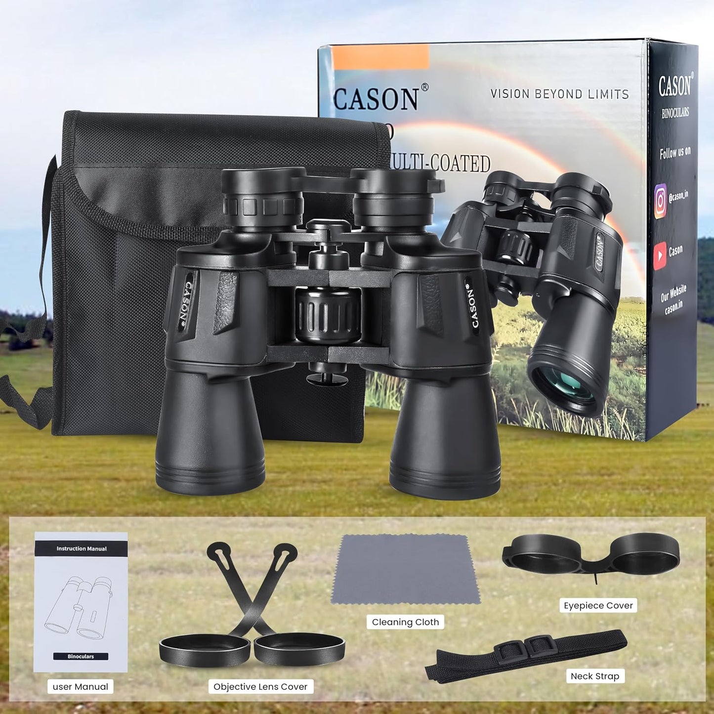 Cason -Binoculars for Long Distance 10 x 50 Binocular for Adults | Wide Eye Peice | FMC Green Coating | BAK 4 Glass | Binoculars for Bird Watching,Wildlife,Safari (Black)