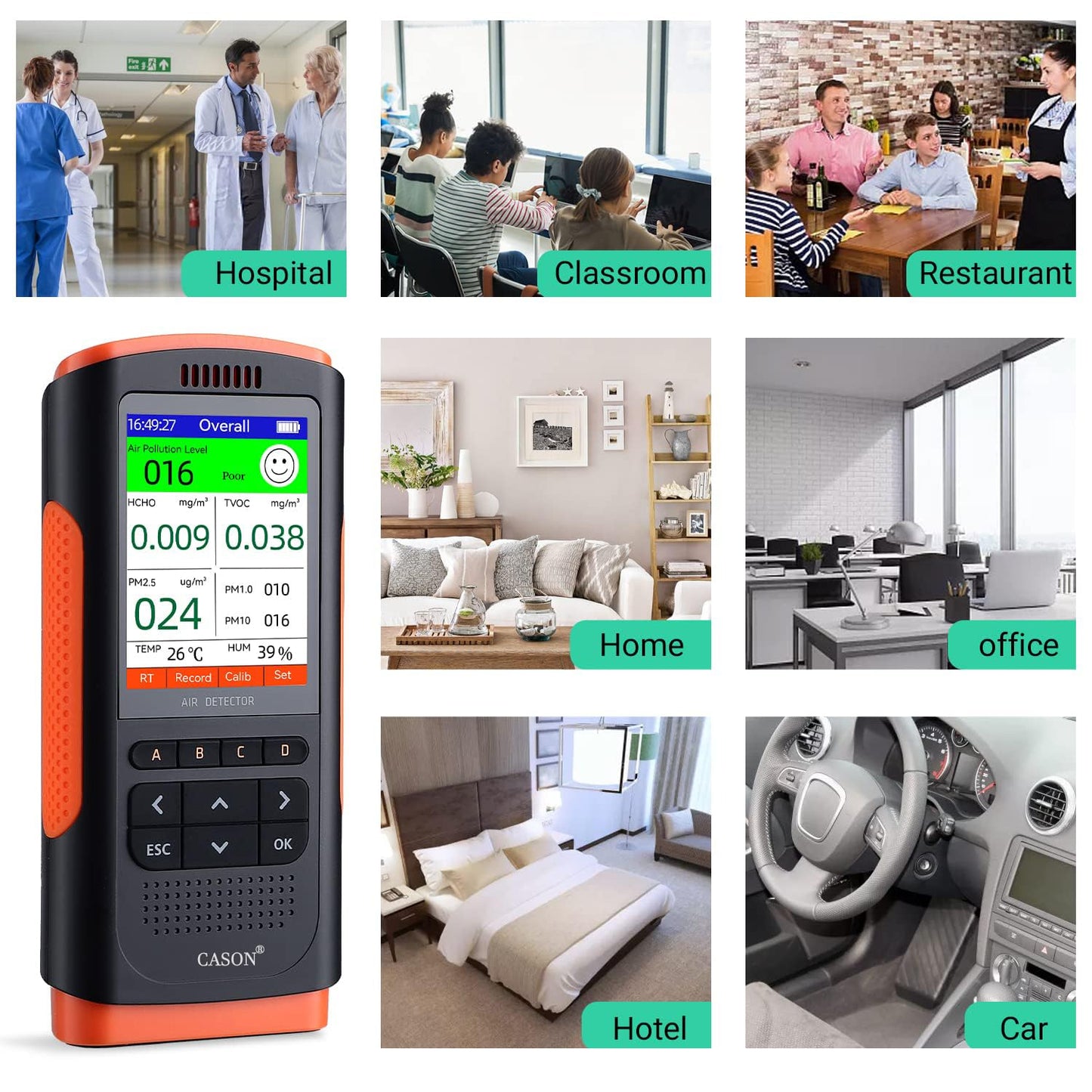 Cason Digital Air Quality Monitor for Home with App, AQI Meter with Real-Time PM2.5 Sensor, Temperature & Humidity Display, Indoor Air Quality Meter, Pollution Measuring Device