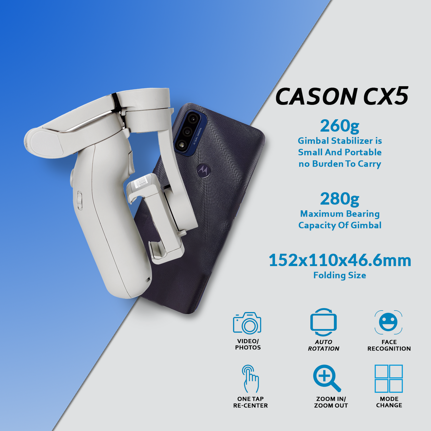 Cason CX5 Handheld 3-Axis Gimbal for Smartphone  Supports iPhone & Android