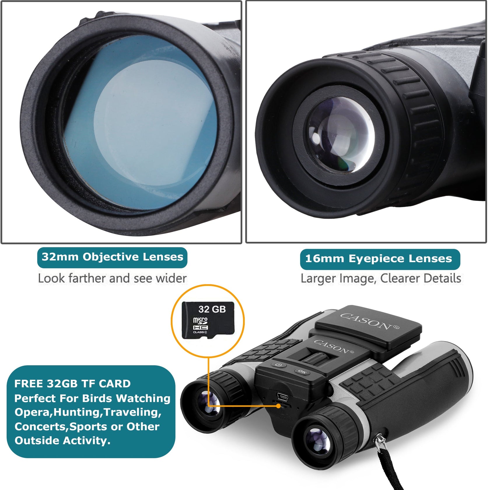 Cason 12 X 32 Digital Binocular with Camera & Video Recording 1080P HD cason.in