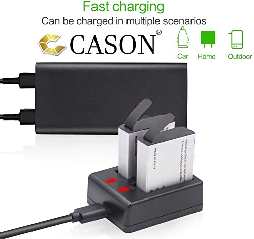 Cason - 2 x 1350 mAh Li-ion Rechargeable Batteries with Dual Charger StationAction Camera Accessories