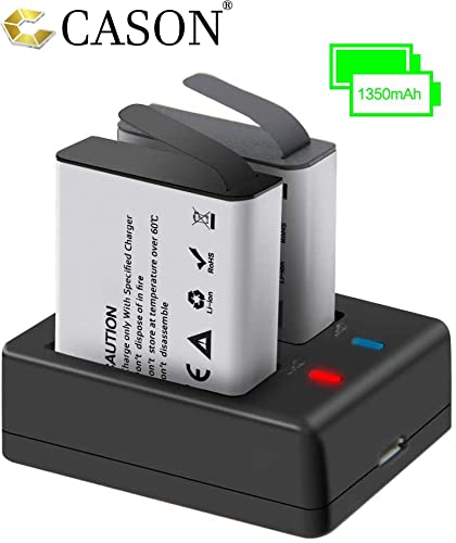 Cason - 2 x 1350 mAh Li-ion Rechargeable Batteries with Dual Charger StationAction Camera Accessories