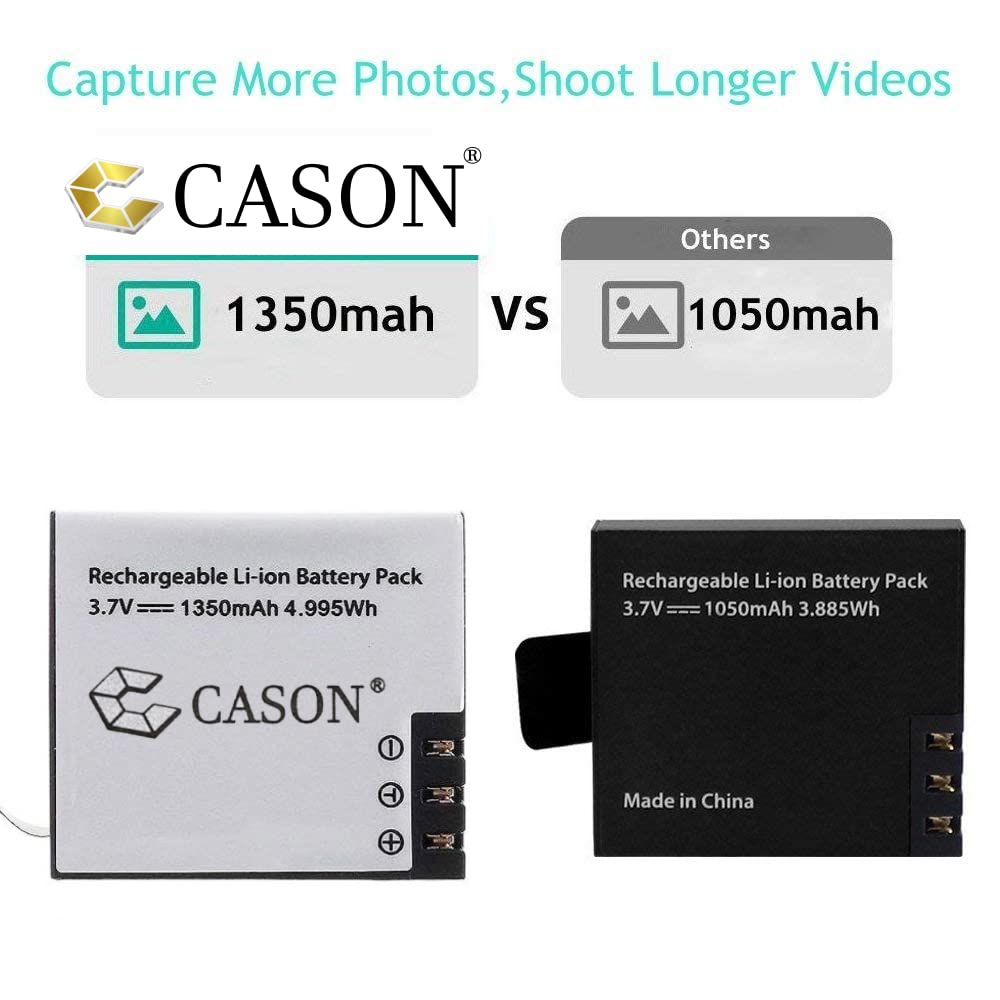 Cason - 2 x 1350 mAh Li-ion Rechargeable Batteries with Dual Charger StationAction Camera Accessories