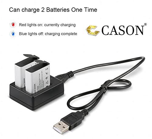 Cason - 2 x 1350 mAh Li-ion Rechargeable Batteries with Dual Charger StationAction Camera Accessories