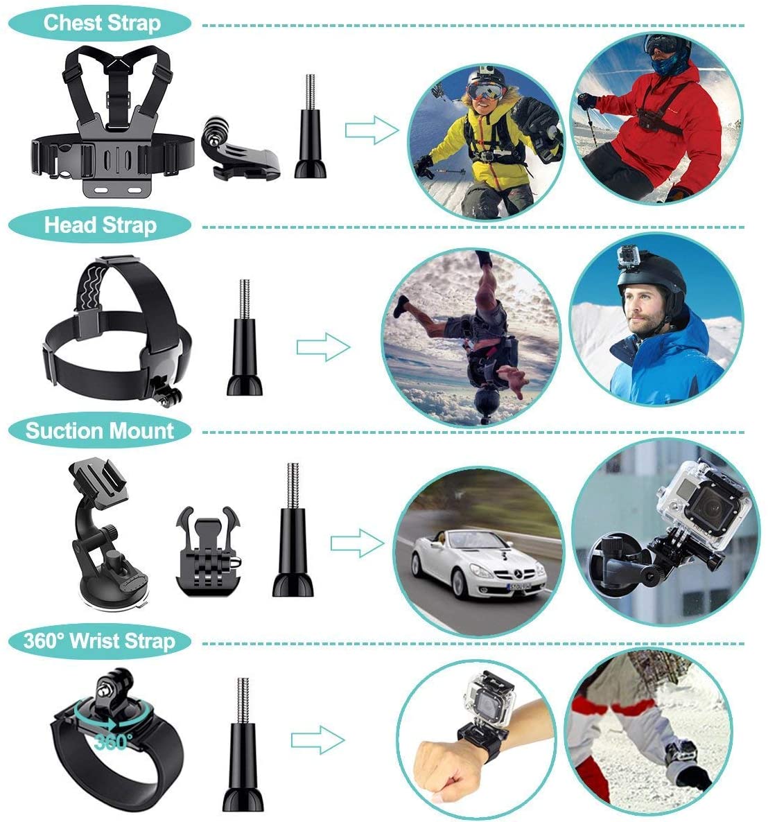 Cason -50 in 1 Premium Action Camera Accessories Kit/Accessories Action CameraAction Camera Accessories