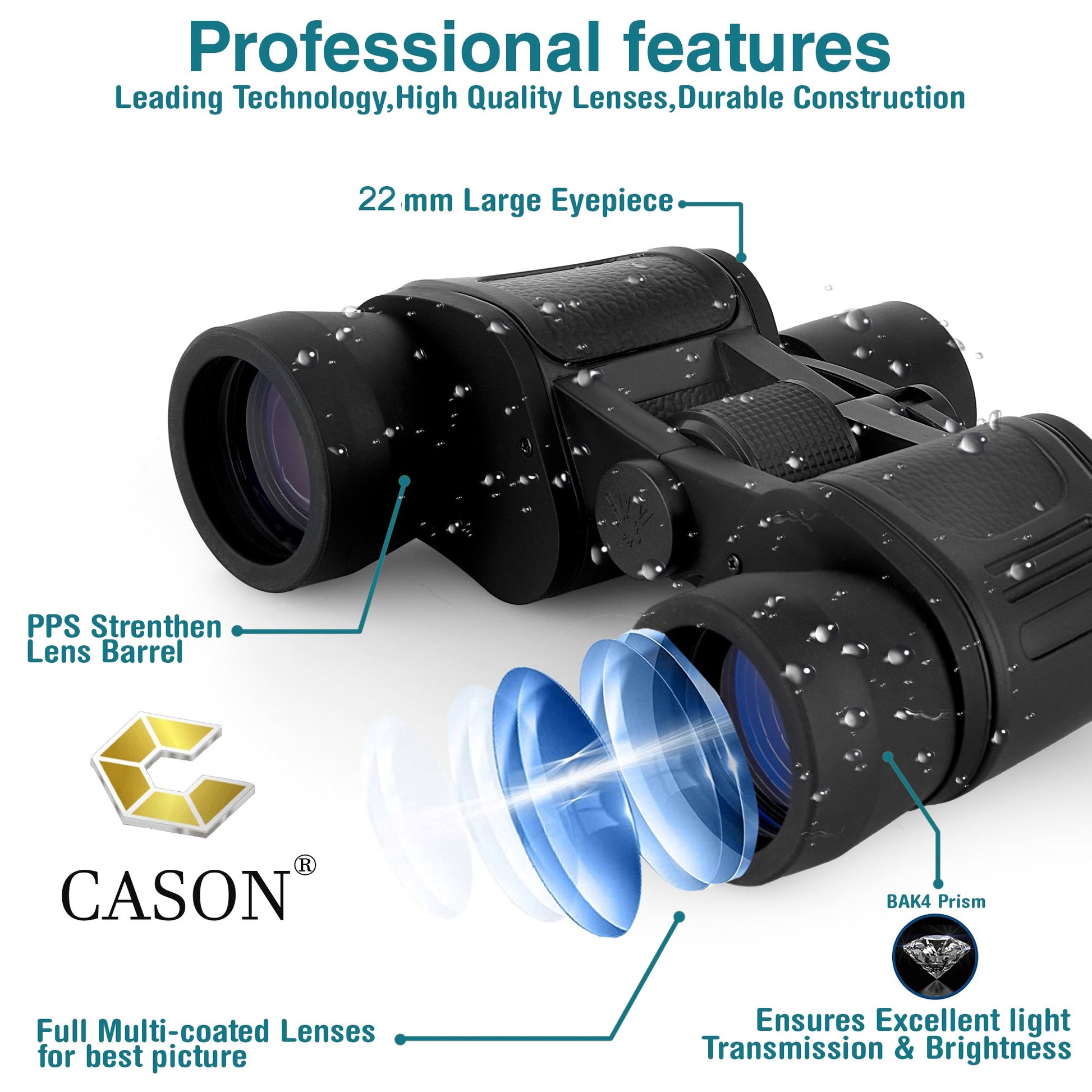 Cason Binoculars Professional 8 X 40 HD Folding 8 X Zoom Binoculars (Black)Binoculars