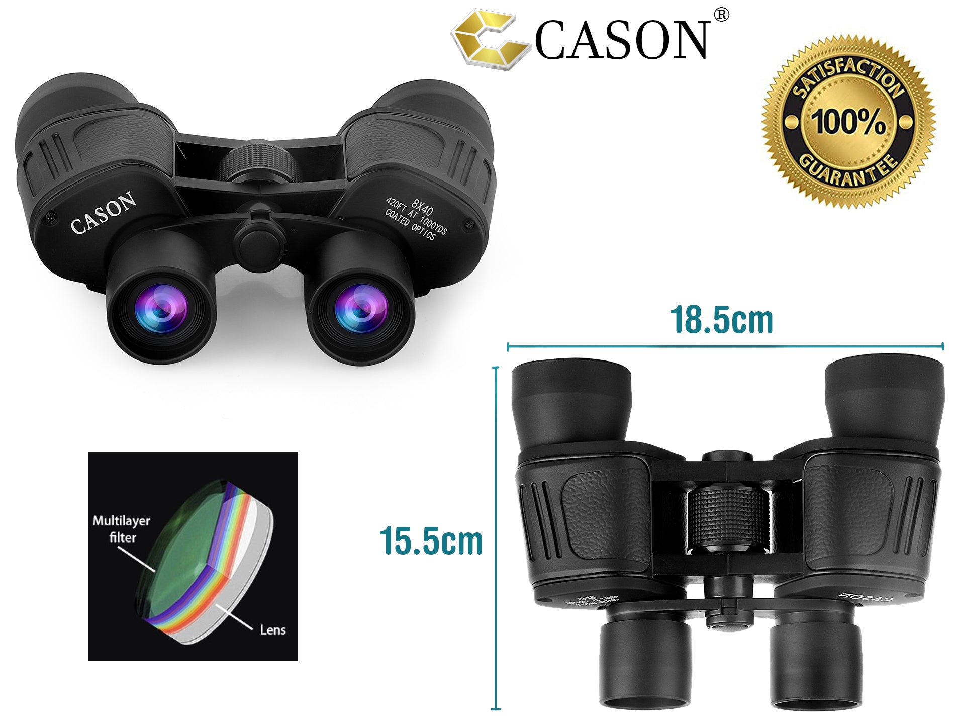 Cason Binoculars Professional 8 X 40 HD Folding 8 X Zoom Binoculars (Black)Binoculars