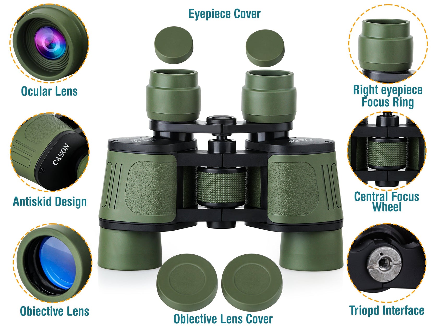 Cason Binoculars Professional 8 X 40 HD Folding 8 X Zoom Binoculars (G