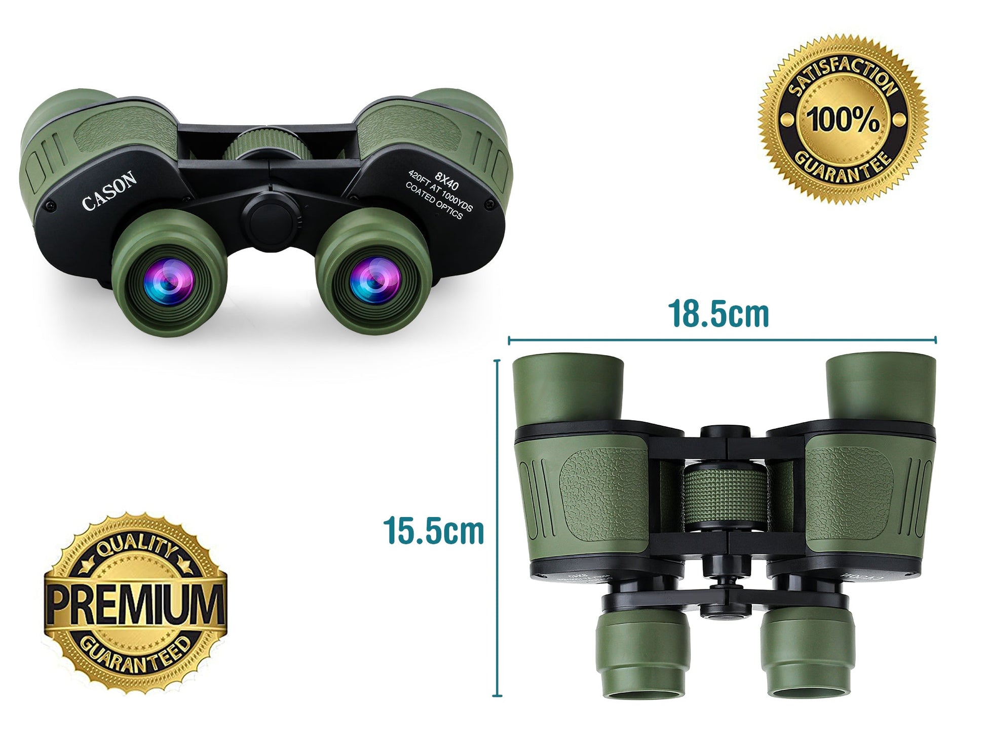 Cason Binoculars Professional 8 X 40 HD Folding 8 X Zoom Binoculars (Green)Binoculars